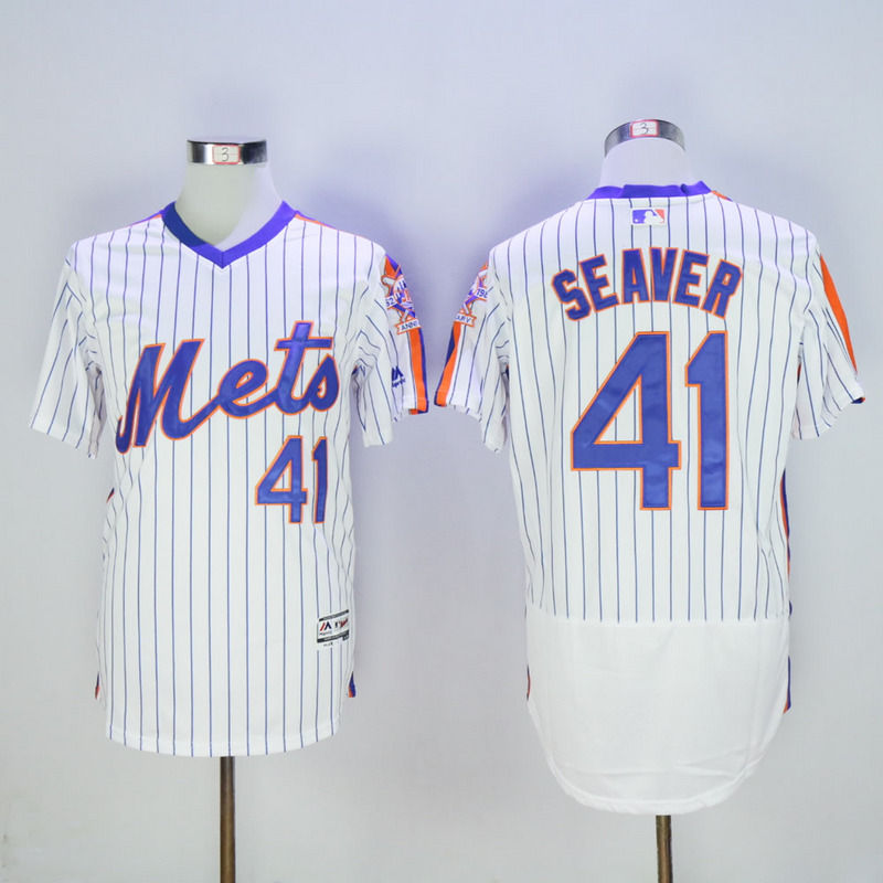 Men New York Mets 41 Seaver White Stripe Throwback Elite MLB Jerseys